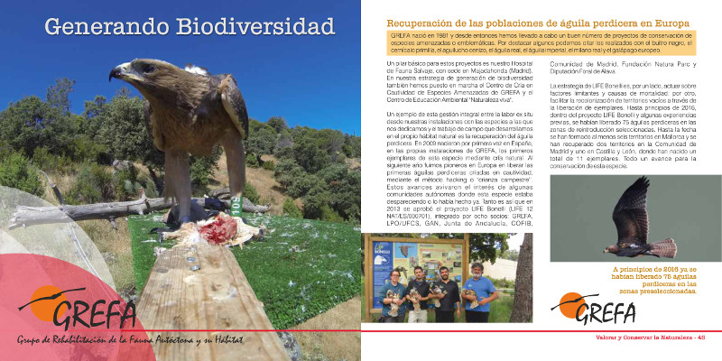 Capítulo dedicado a LIFE Bonelli y a GREFA en el "Manual de buenas prácticas en conservación de la naturaleza".