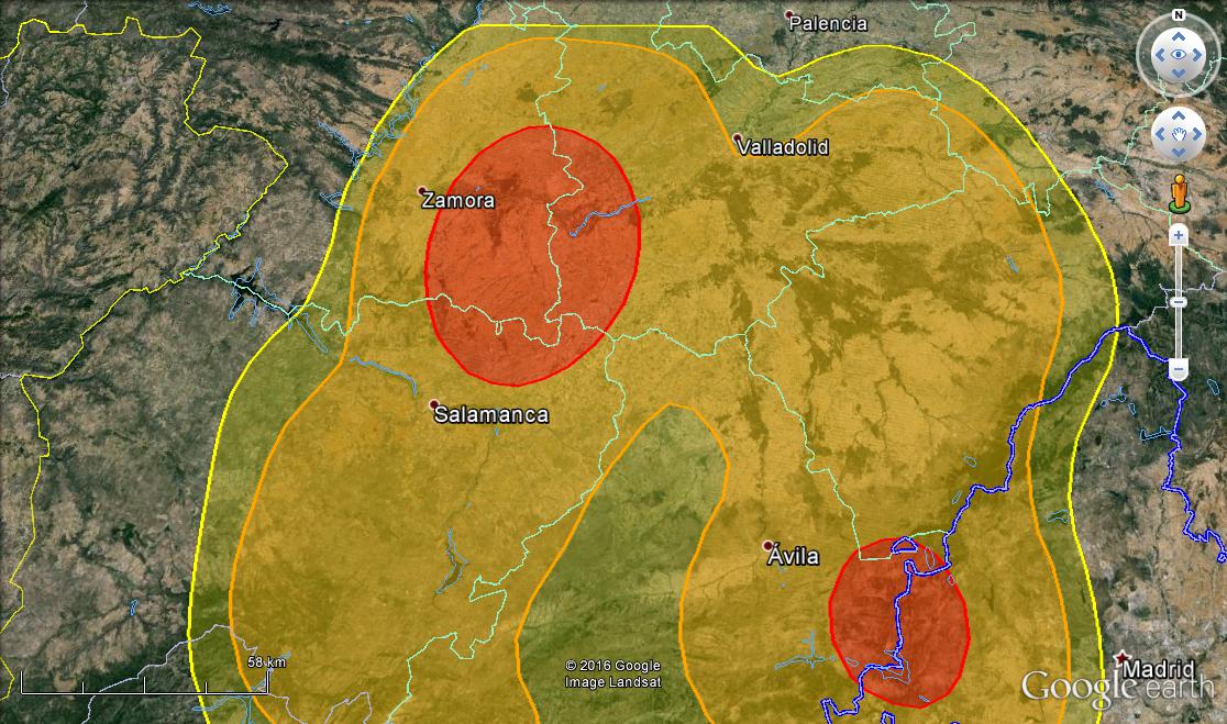 Ilustración 17. Mapa Kernel de la distribución espacial de “Marne”  al 99%, 95% y 50%.