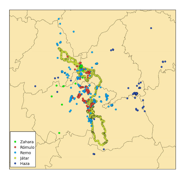 Figura 1. Mapa de las distintas dispersiones de las águilas