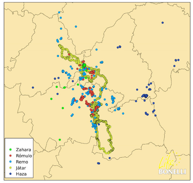 Figura 1 Mapas de las distintas dispersiones de las águilas. Abajo detalle del viaje transahariano de "Zahara".