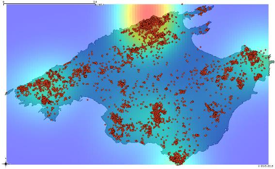 Ilustración 2. Mapa de Intensidad de Uso por parte de las Águilas de Bonelli en Mallorca.