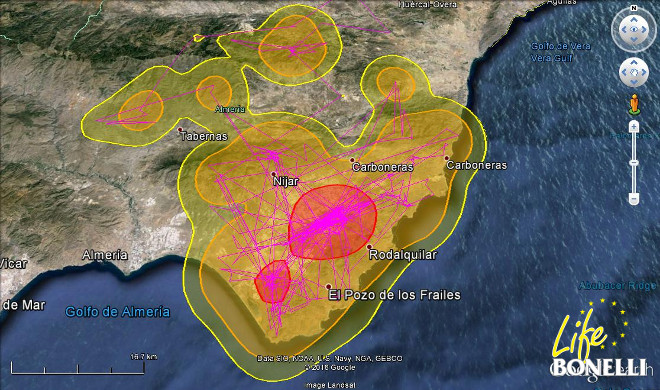 Ilustración 51. Mapa Kernel de la distribución espacial de “Níjar” al 99%, 95% y 50%.